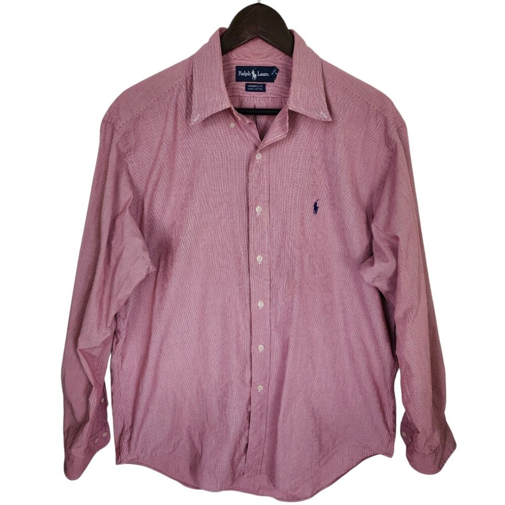 Ralph Lauren Yarmouth Mens Button Down Shirt Red White Striped Size 16 34/35